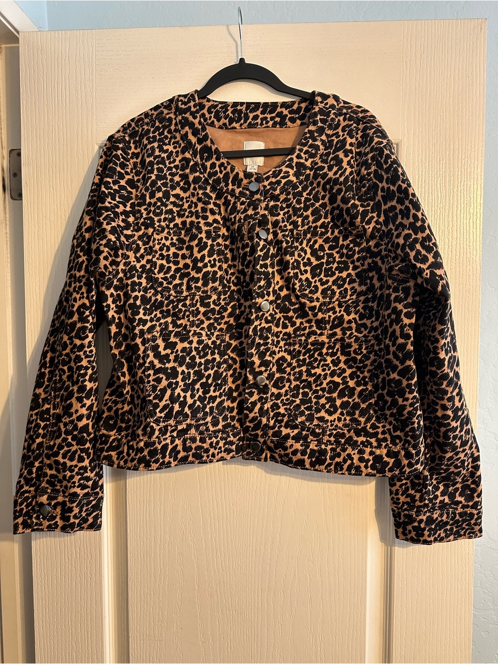 Maeve Leopard Print Button-Front Women's Jacket - Brown/Black